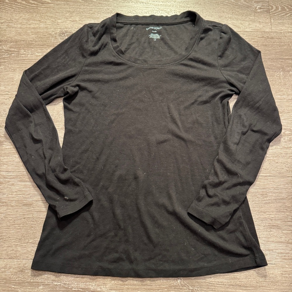 Cynthia Rowley Shirt Womens Small Black Cotton Modal Minimalist Layering Top
